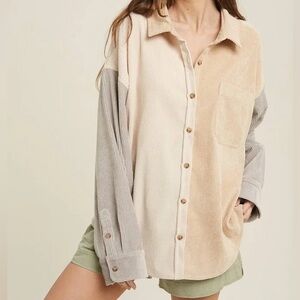 NEW Corduroy Color Block Shacket Button-Up Shirt